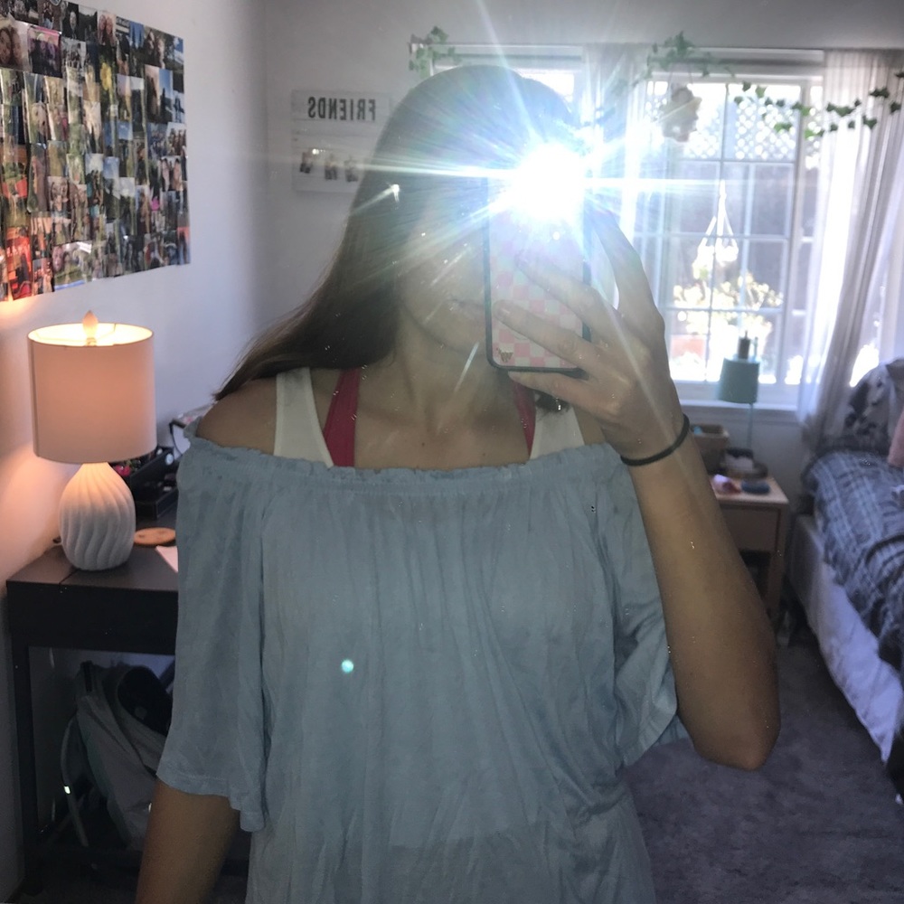 Blue off/ on the shoulder top